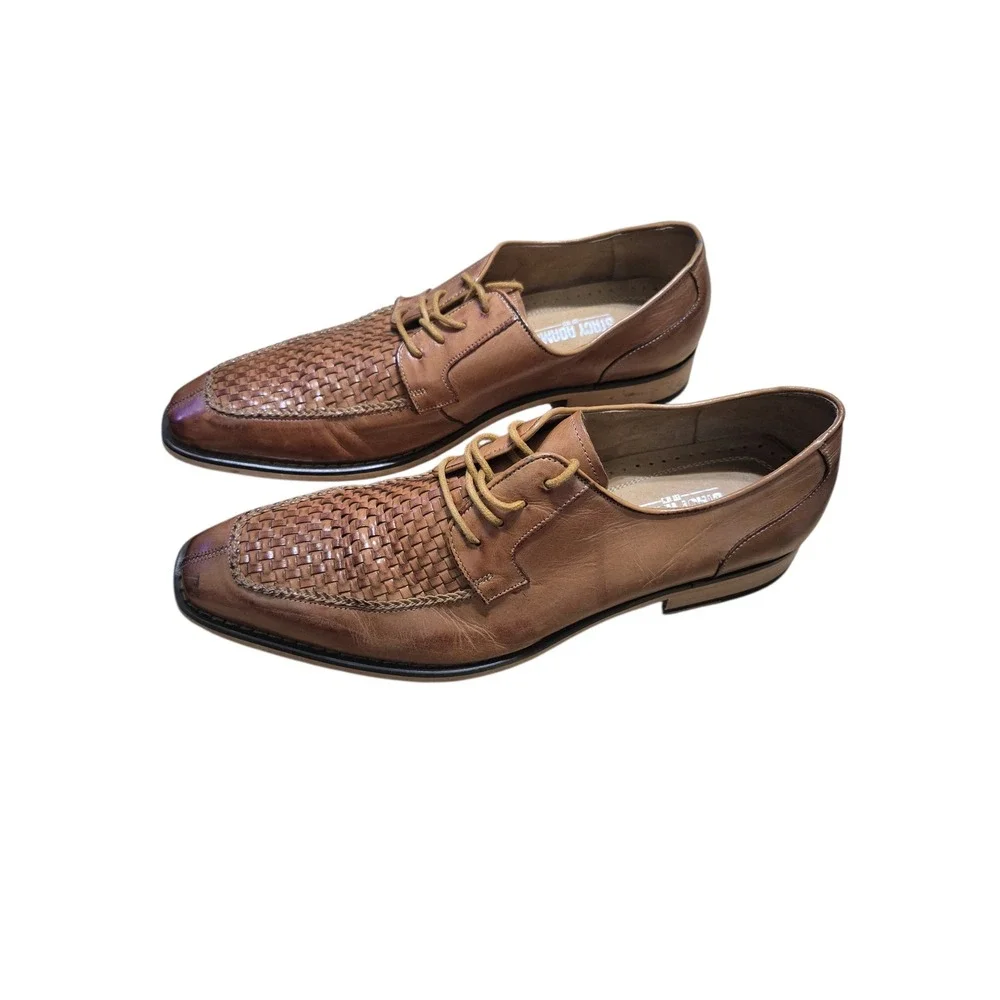 Stacy Adams Woven‎ Leather Derby Dress Shoes Mens 9M Brown Good